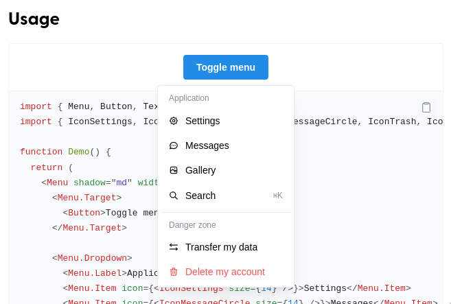 MantineのMenuコンポーネント